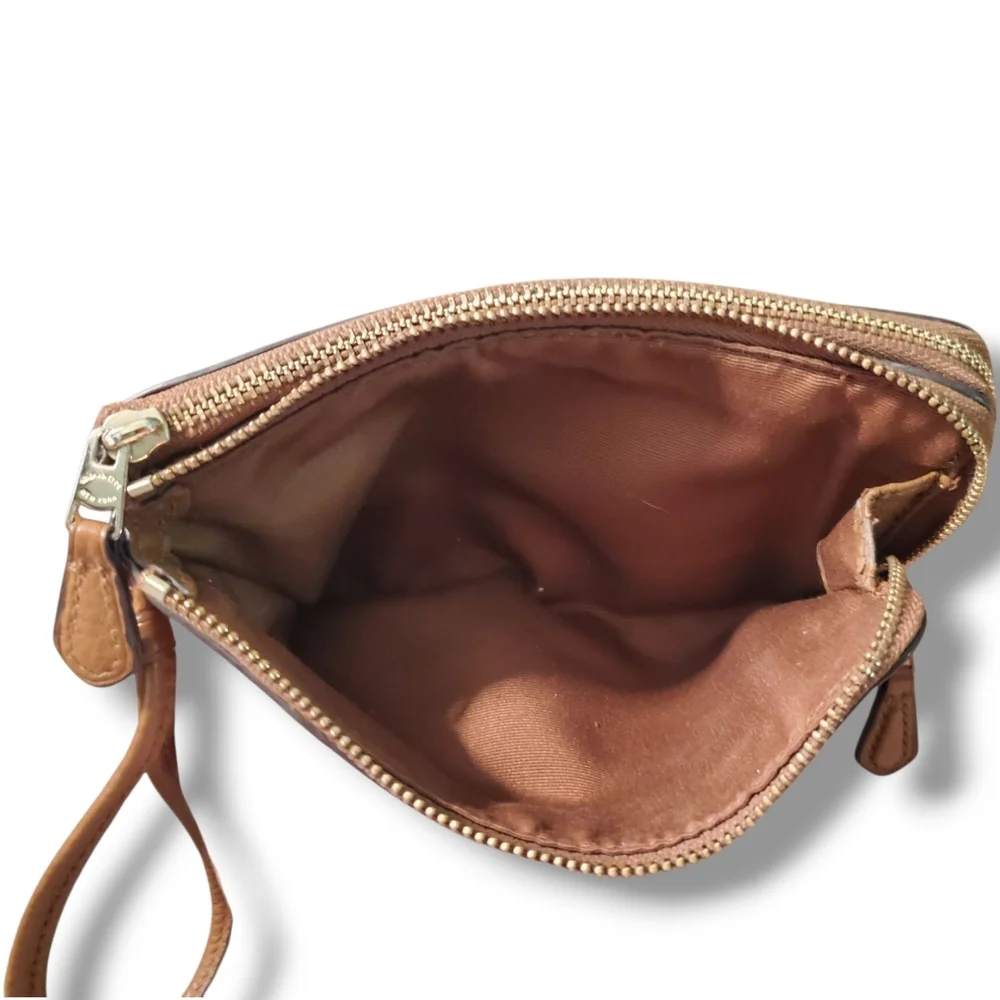 Coach Corner Zip Saddle Brown Pebbled Leather Wristlet - Picture 10 of 12